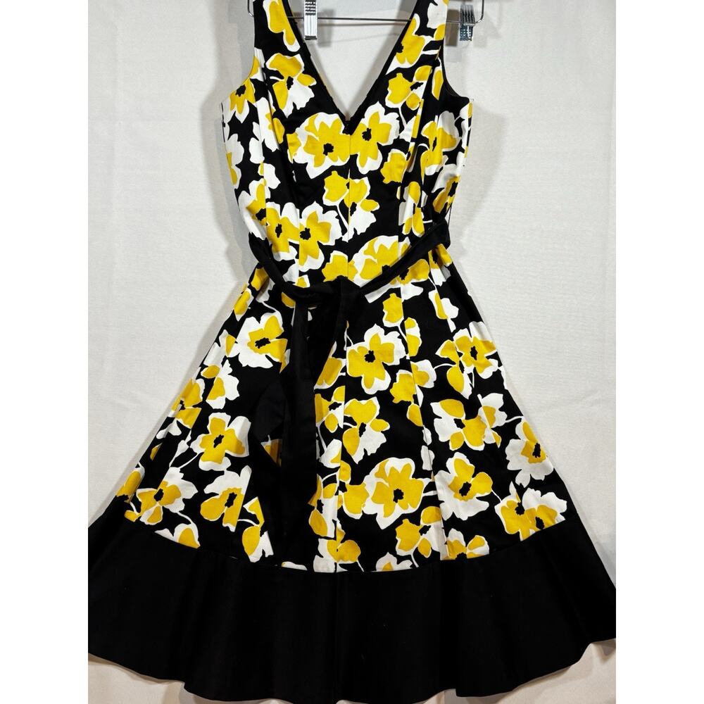 Nine West Fit & Flare Cotton Yellow Floral Dress Sz 4 career wedding cottagecore